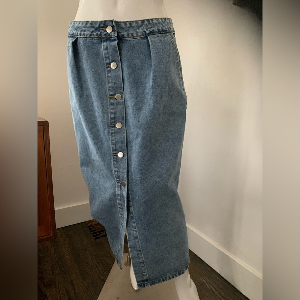 Denim Button-Front Skirt